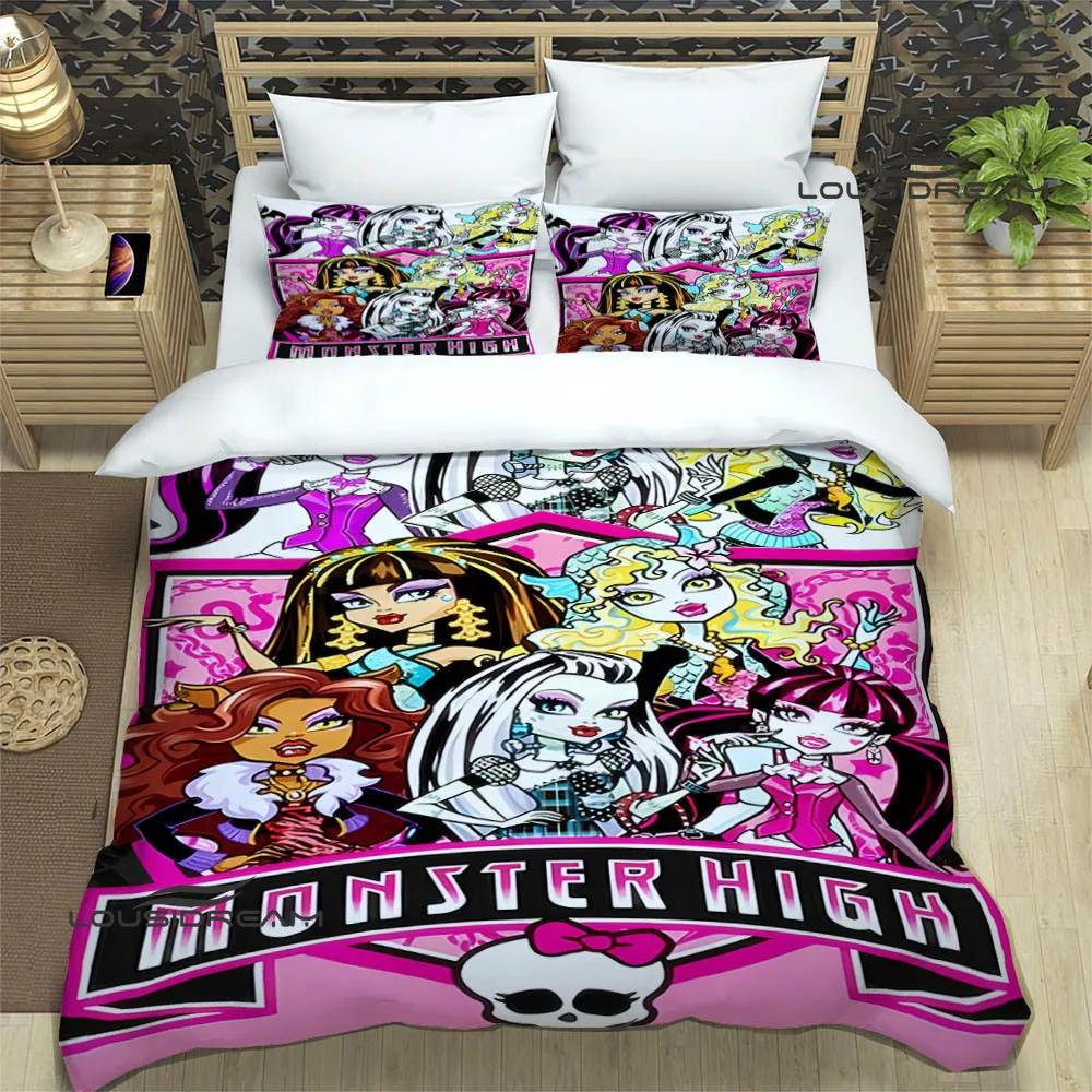 Imagem -04 - Monster High Cartoon Impresso Conjuntos de Cama Suprimentos Requintados Conjunto de Cama de Luxo Capa de Edredão Cama Consolador Presente de Aniversário