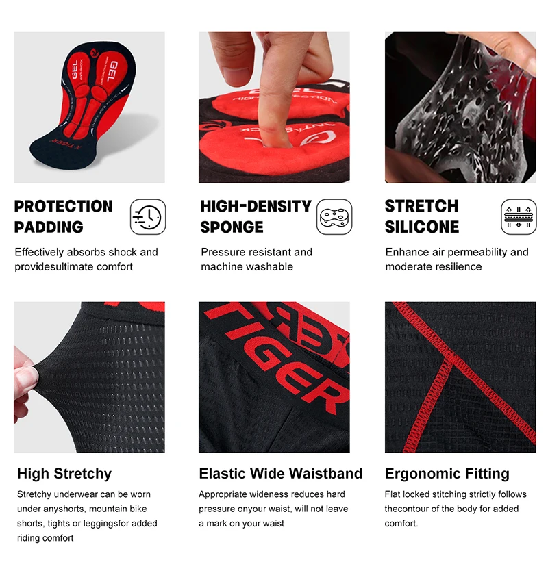X-TIGER Herren-Radunterwäsche-Shorts, 5D-gepolstert, für Sport, Reiten, Fahrrad, Fahrrad, MTB, Liner-Shorts mit rutschfesten Beingriffen – Detail 14