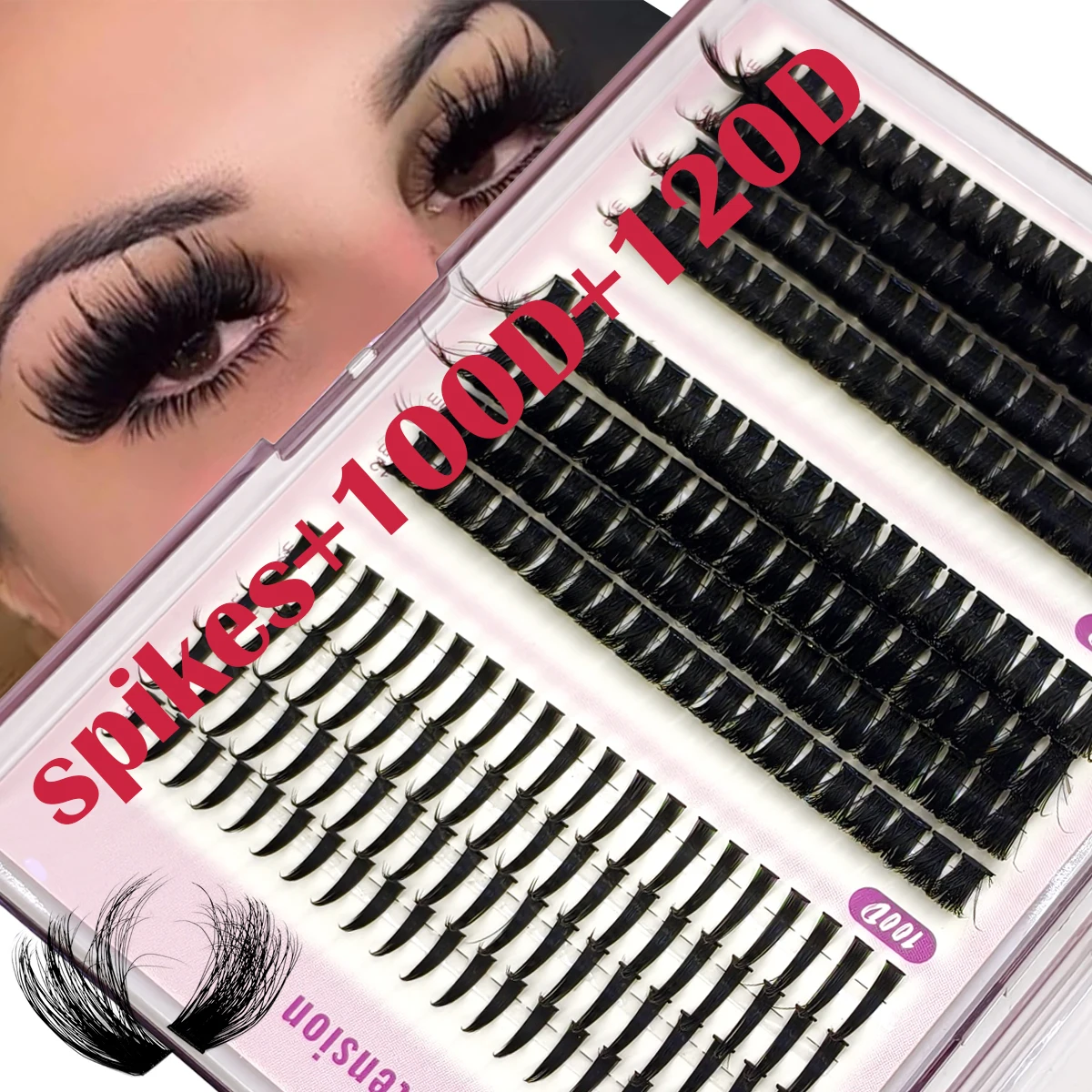 HBZGTLAD12rows Spikes100D120Dfalse eyelash clusters fluffy thick and dense single eyelash book clusters extended DIY home use