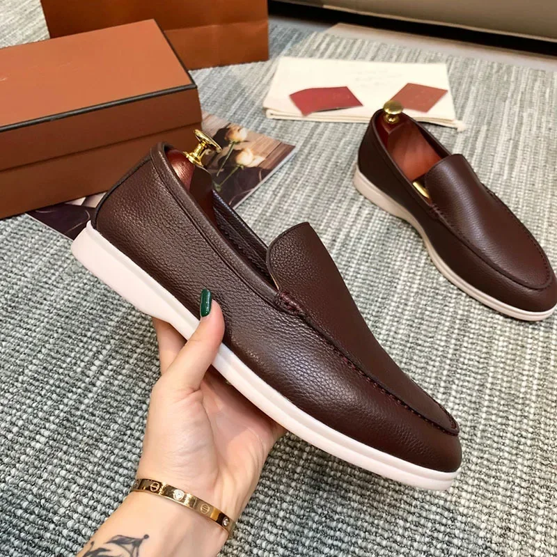 Loafers Shoes luxurious Stitching Men Rubber None Casual Adult Flats Ladies Leather Women Flat