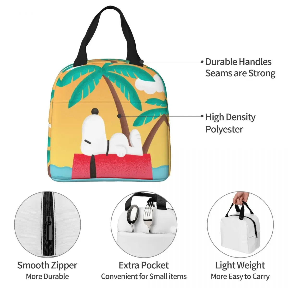 

Snoopy Tropical Deco Dreams Insulated Lunch Bag Thermal Bag Reusable High Capacity Lunch Box Tote for Men Women Work Travel