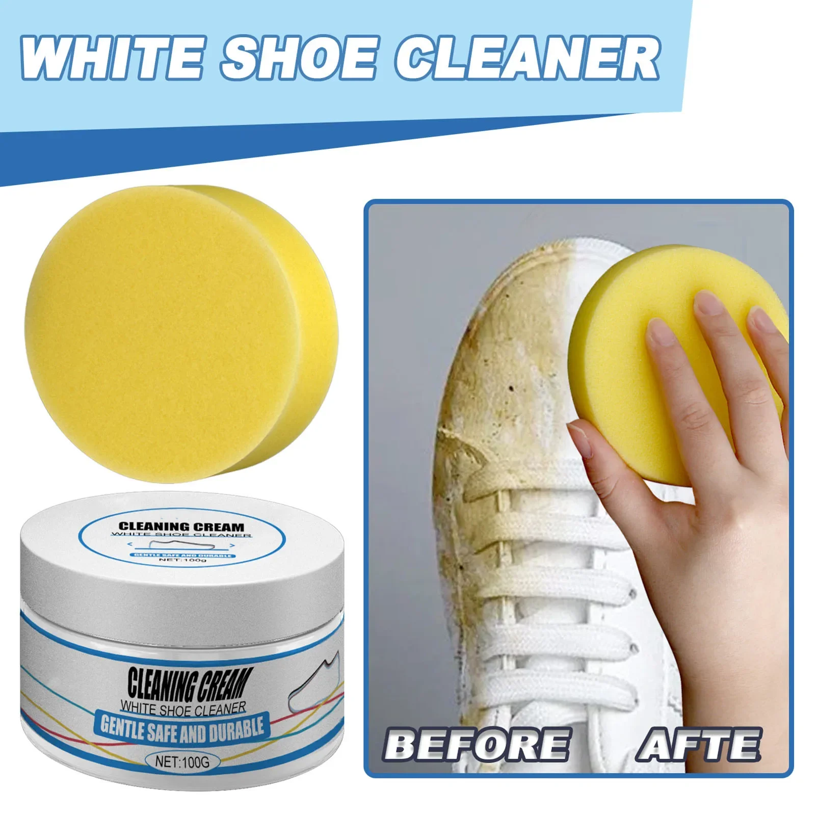 100g White Shoe Cleaning Cream No Water Cleaning And Care Multipurpose Sports Shoe Leather Shoes Cleaner Effective Dirt Removal