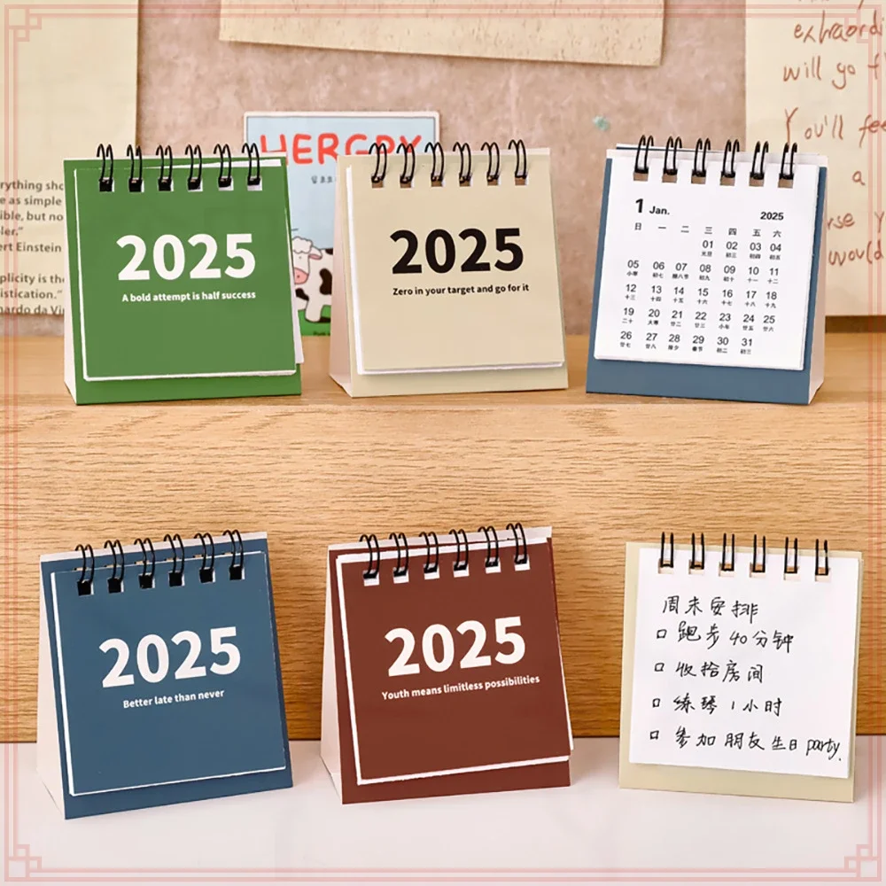 12 Pcs Wholesale 2025 Minimalist Desk Calendar Portable Desktop Decoration Punch Card Plan for School and Writing Supplies