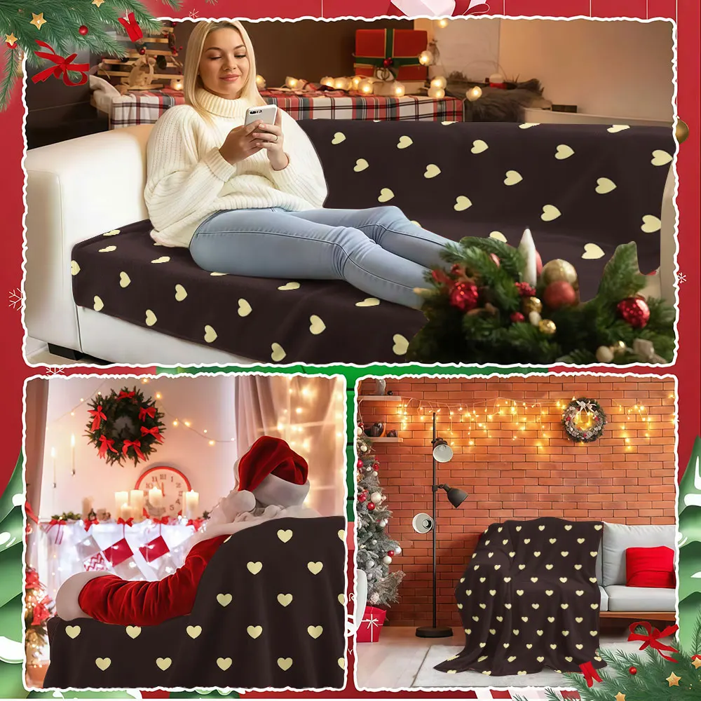 Mocha Butter Hearts Winter Summer Flannel Blanket Throw Fleece Soft Fuzzy Plush Cozy Fleece Blankets for Sofa Ideal Gifts