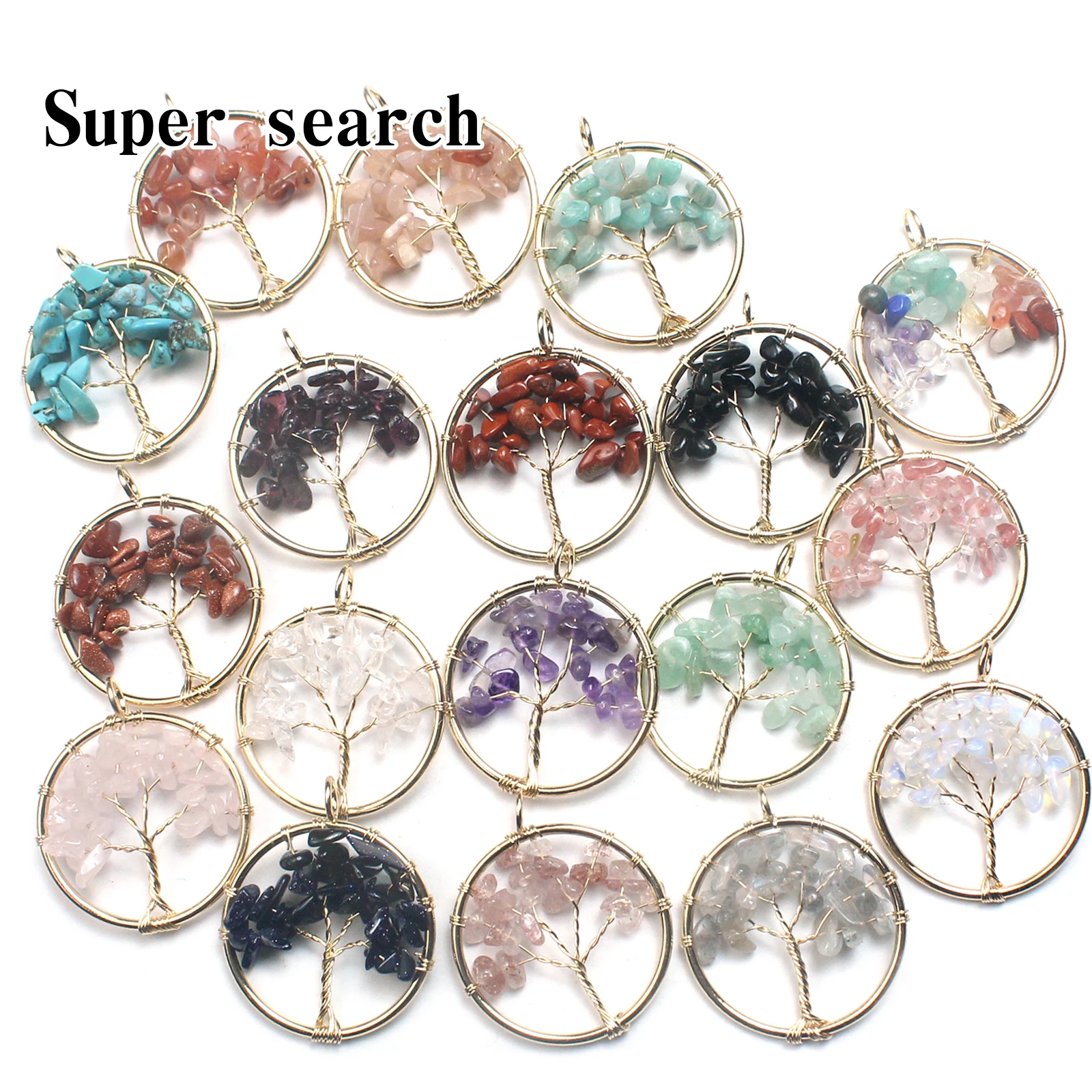 Natural Amethysts Roses Quartz Stone Handmade Wire Wrapped Knit Tree Of Life Pendants 30mm for Jewelry Marking Necklace 1 piece