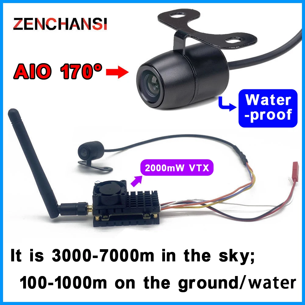

Long Range 5.8Ghz 2W FPV Wireless Transmitter 2000MW and AIO 170° night vision rear view waterproof Car-mounted camera for RC
