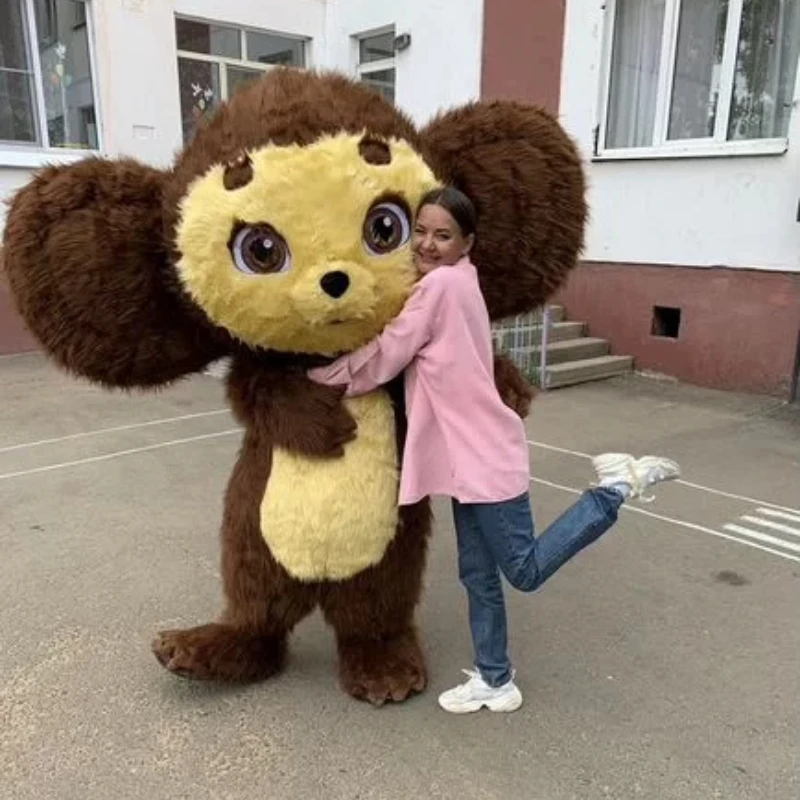 

2m/2.6m Inflatable Cheburashka Monkey Mascot Costume Yellow Face Big Ears Adult Christmas Party Suit No Battery