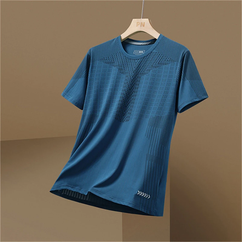 Herren-Sport-T-Shirt, Badminton, Tennis, Trainingsanzug, Sommer, Laufen, Fitness, bequem und atmungsaktiv, kurzärmeliges Oberteil mit O-Ausschnitt – Detail 12