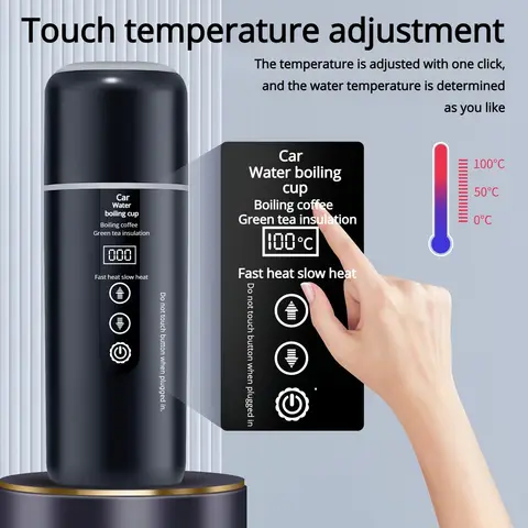 신형 12V 24V 휴대용 차량용 히팅 컵 500ml 스테인리스 스틸 물 가열기 병 가변 온도 조절 디스플레이 주전자