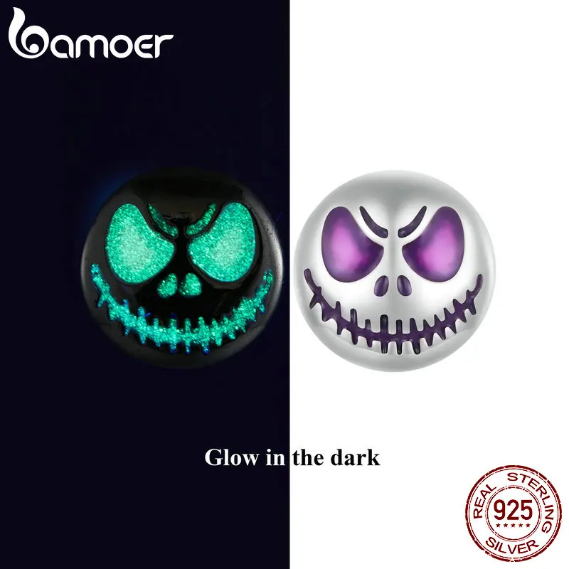 Bamoer 925 Sterling Silver Luminous Stud Earrings Halloween Skeleton Earrings for Women Girls Original Design Fine Jewelry