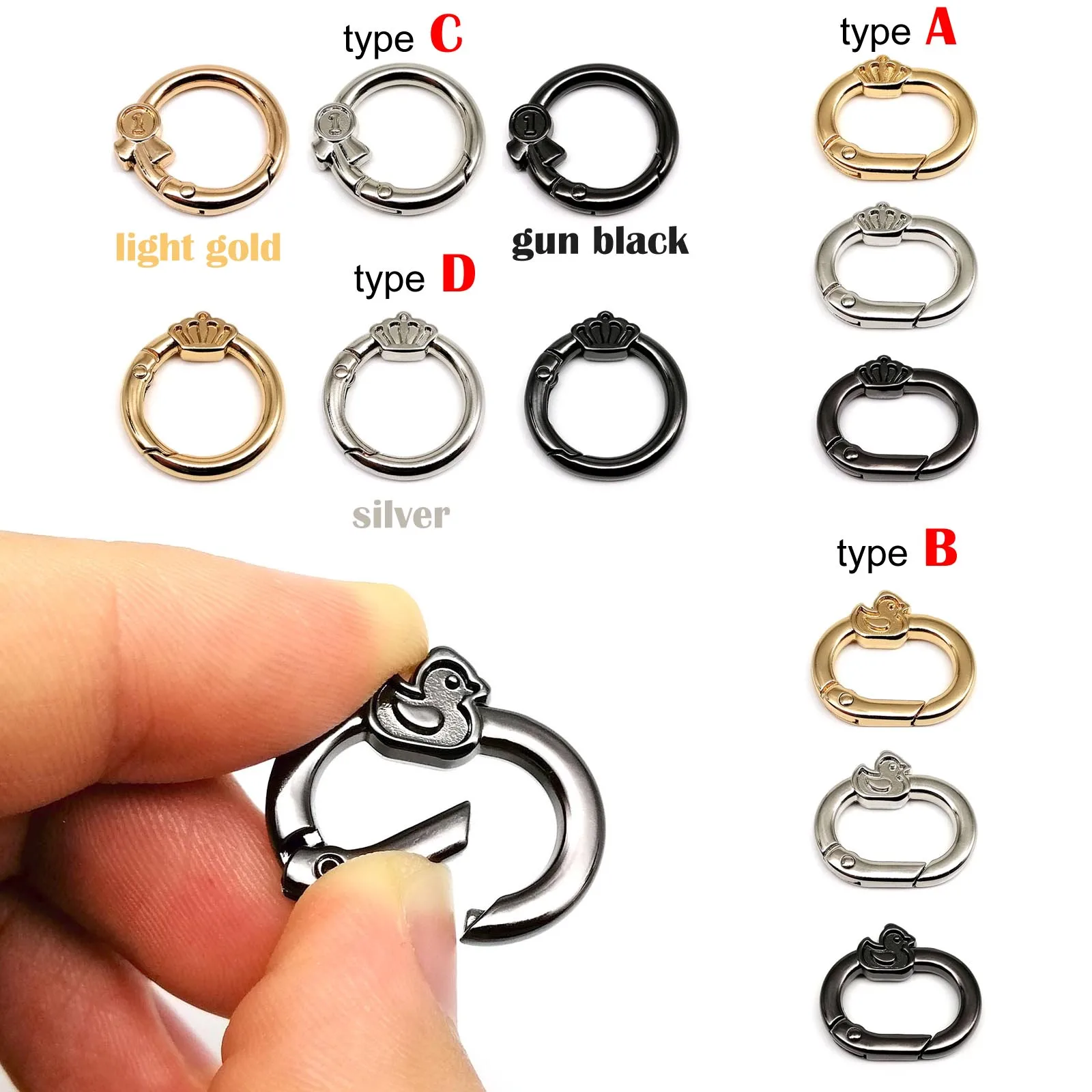Mosquetón con hebilla abierta y anillo redondo ovalado, Clip a presión para bolso de cuero, conector de correa para cinturón, accesorios para llaves