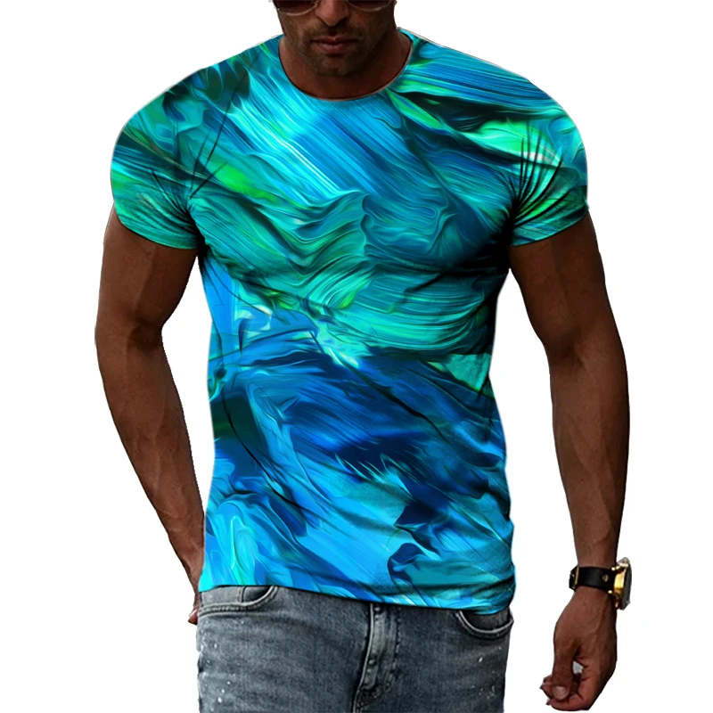 New Men's Hip-hop Graffiti Print 3D T-shirt Personality Fashion Street Round Neck Tops Casual Handsome Pattern Short-sleeve Tees