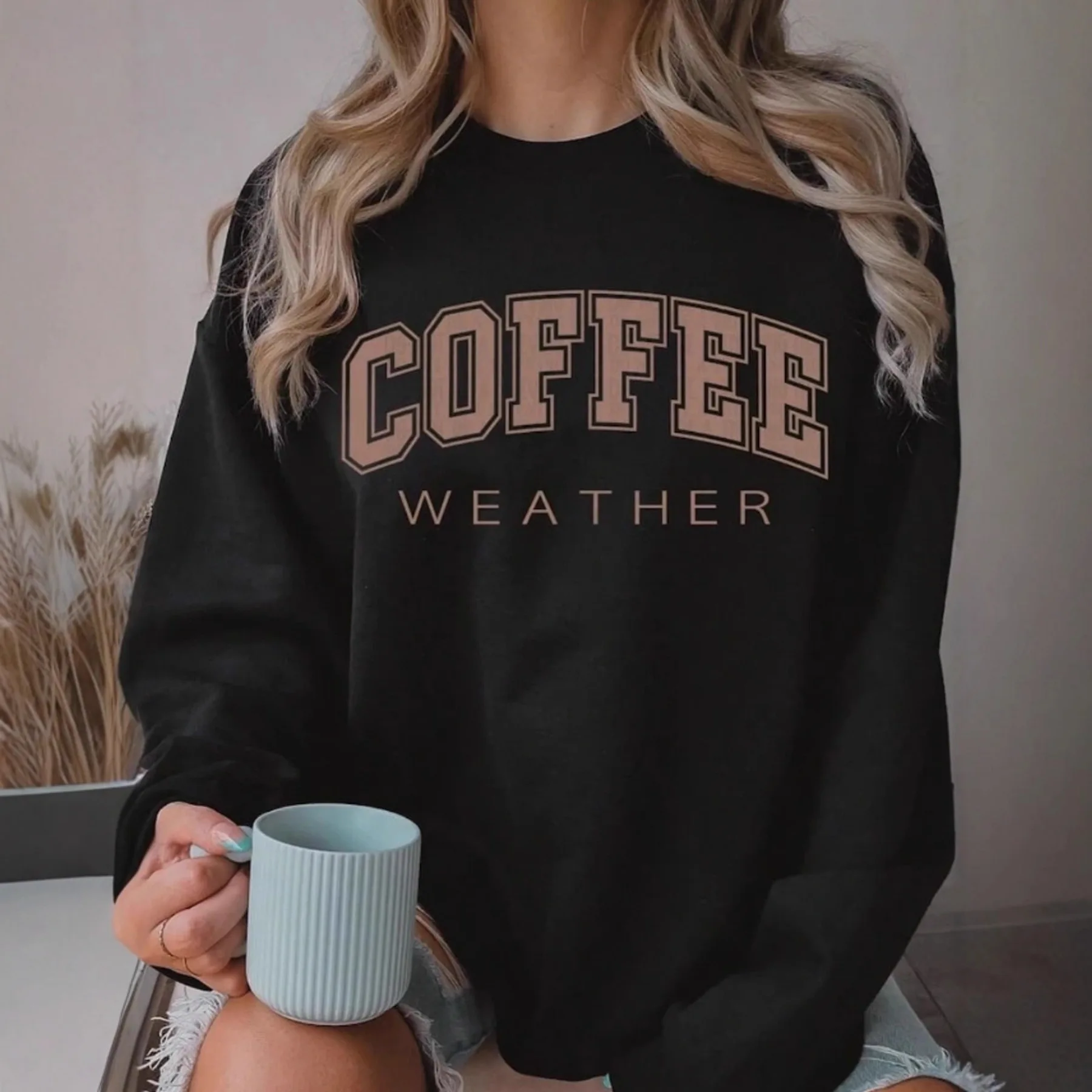 

Coffee Sweatshirt for Women Coffee Weather Crewneck Sweatshirt Casual Autumn Fall Long Sleeve Shirt