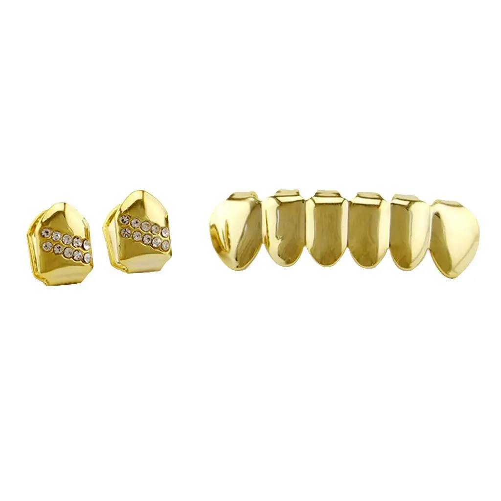 18K Gold Plated CZ Cluster Custom 2 Top 6 Bottom GRILL Mouth