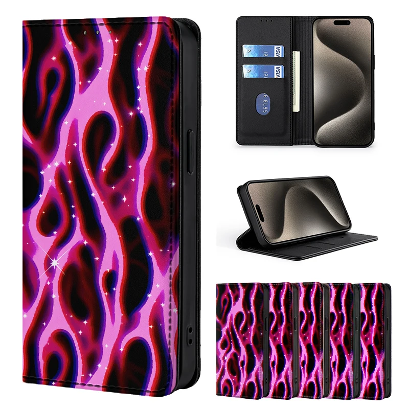 

Flip Colored painting Phone Case for iPhone 17 16 16E 15 14 13 Pro Max Air Plus Cover PU Leather Magnetic Protective Fashion Bag