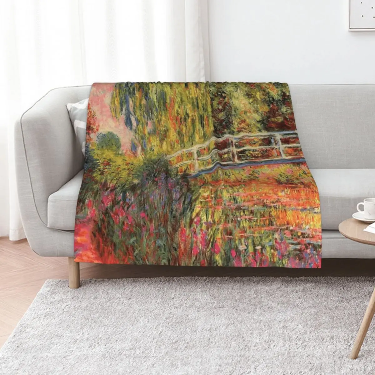 Monet The Japanese Bridge (The Water-Lily Pond, Water Irises) Throw Blanket Bed linens Large manga Blankets