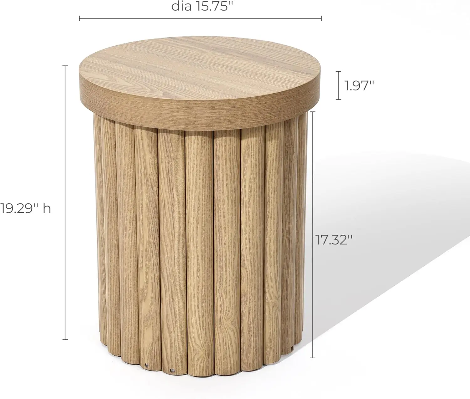 Mesa auxiliar redonda de madera, mesa auxiliar pequeña estriada de 19" para espacios pequeños, mesa decorativa de madera moderna de mediados de siglo, mesita de noche pequeña