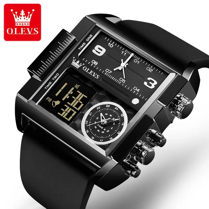 Olevs 1101 men's electronic watches leather strap waterproof digital watch Big Dial wristwatch Sports clock sets