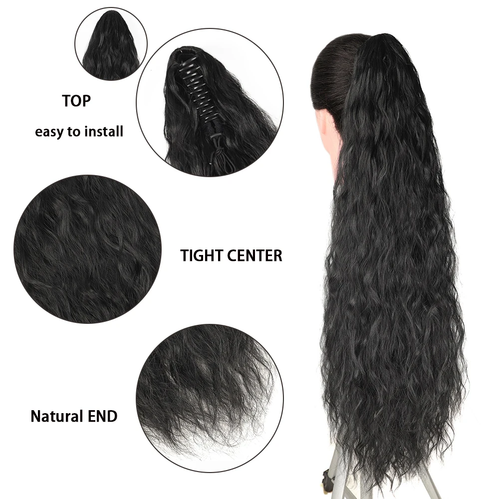 24 Zoll verworrener lockiger Pferdeschwanz, weiche synthetische Haarverlängerung, Kordelzug, Pferdeschwanz-Haarteile, schwarzer Clip-in-Pferdeschwanz für Frauen – Detail 18