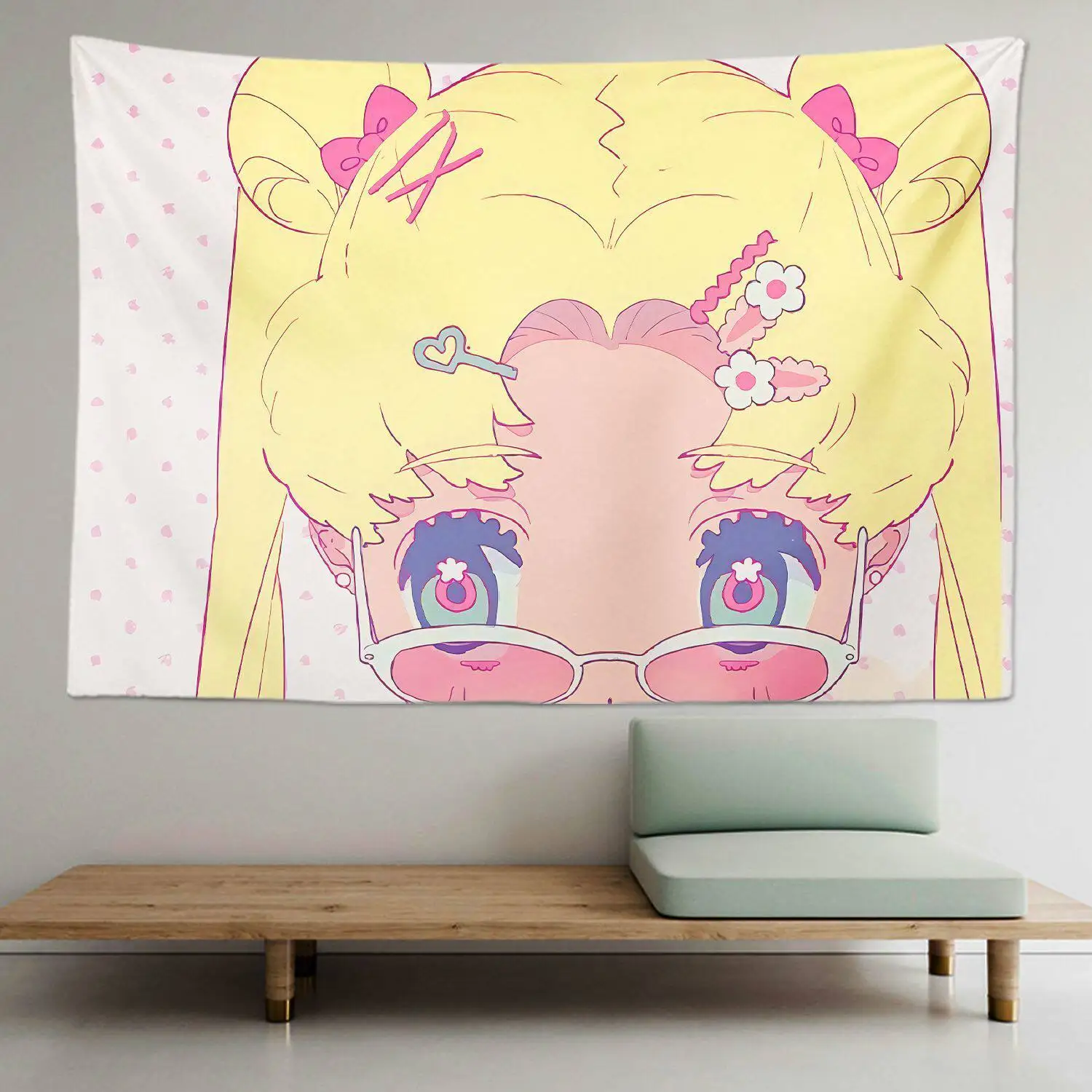 Cute Cool Girl Cartoon Anime Wall Tapestry Decorative Backdrop Cloth for Student Dormitory Bedroom Decor