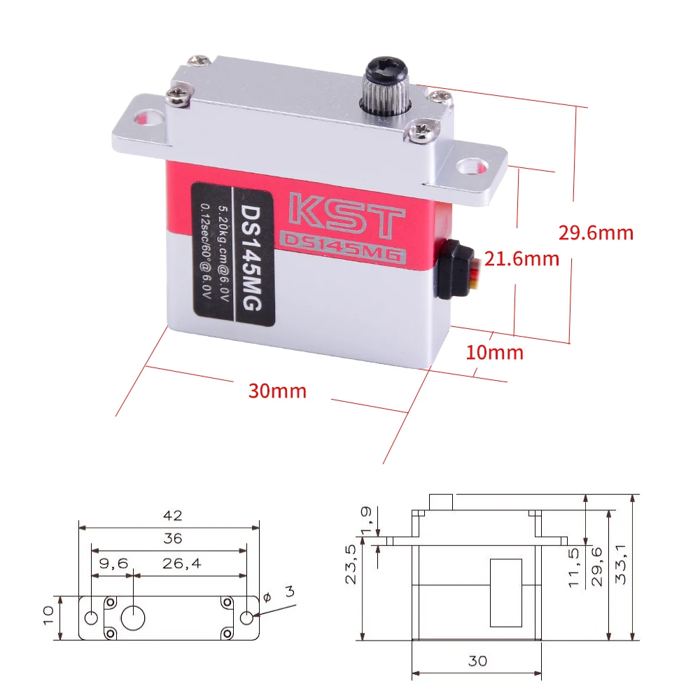 KST DS145MG 6V 5kg 0,12 seg Engrenagem de metal de alta precisão Servo planador de asa digital para UAV RC carro robô braço barco helicóptero