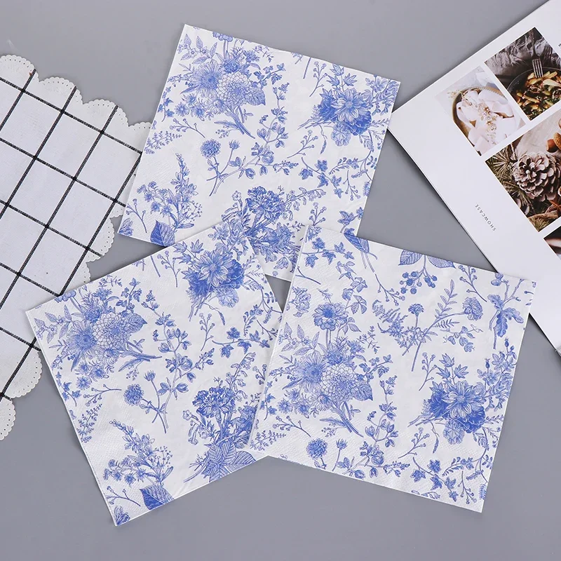 20Sheets/Pack Blue And White Porcelain Pattern Napkins Disposable Napkins Wedding Banquet Mats Chinese Style Printed Paper