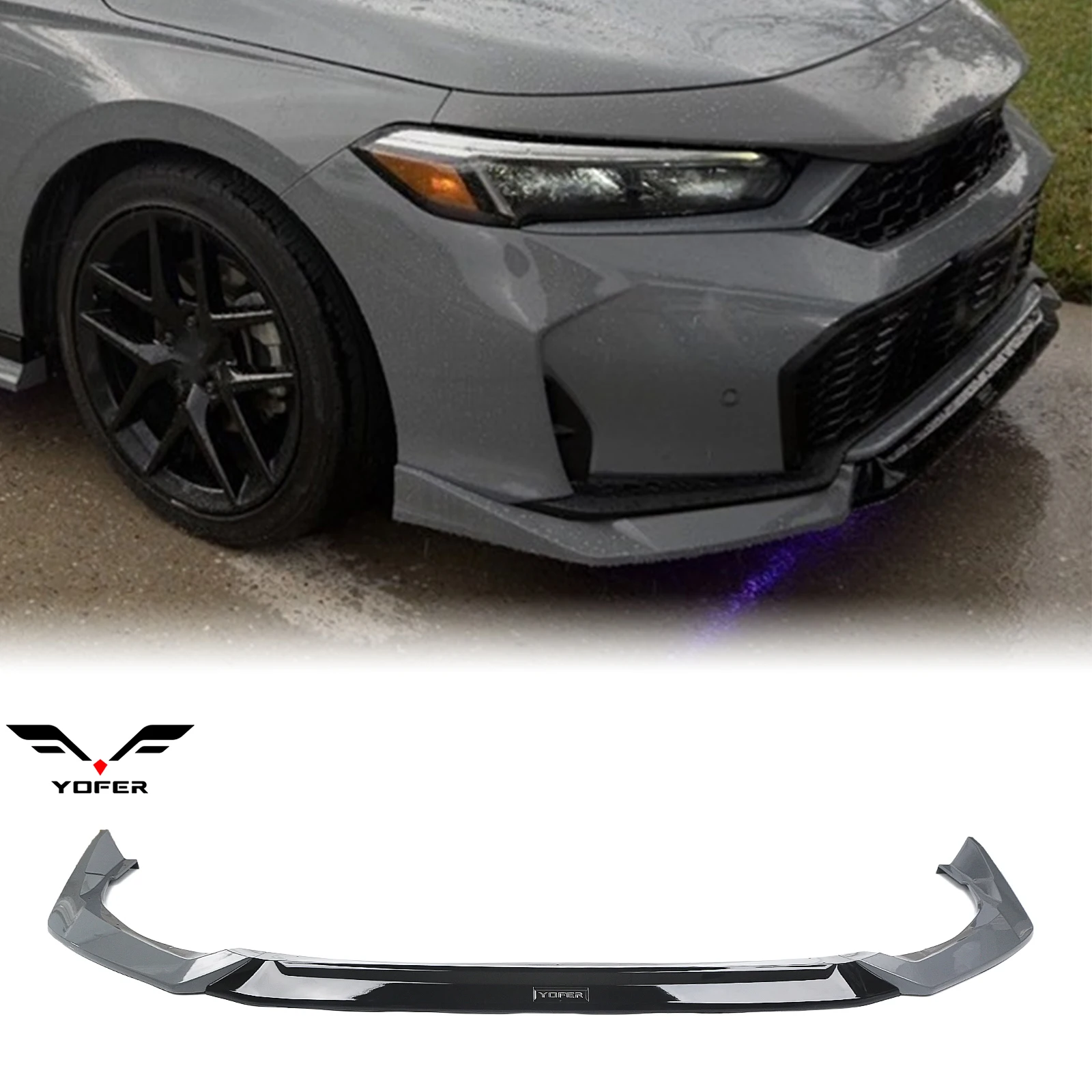 For 2025-2026 Honda Civic 11.5th YOFER Front Bumper Spoiler Lip Urban Gray Lower Splitter Blade Plate Guard Cover Protector Kit