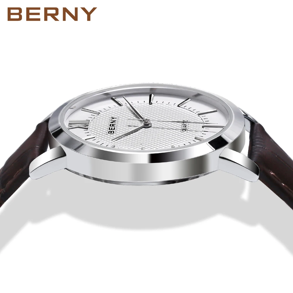 BERNY Men Quartz Watch Waterproof Miyota 2035 Movement Genuine Leather Buckle Luxury Top Brand Bussiness Fashion Watch for Men