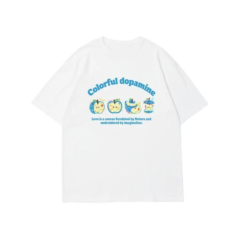 2026 new Unisex Black Oversized T-Shirt Colorful Dopamine Cute Cartoon Apple Graphic Casual Tee