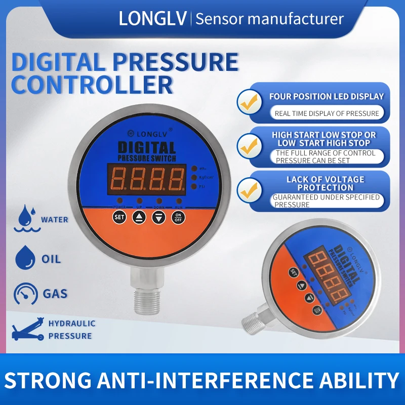 

Long Lv YL-804E Pressure Controller High Precision Intelligent Digital Display Pressure Controller Hydraulic Oil, Water Pressure