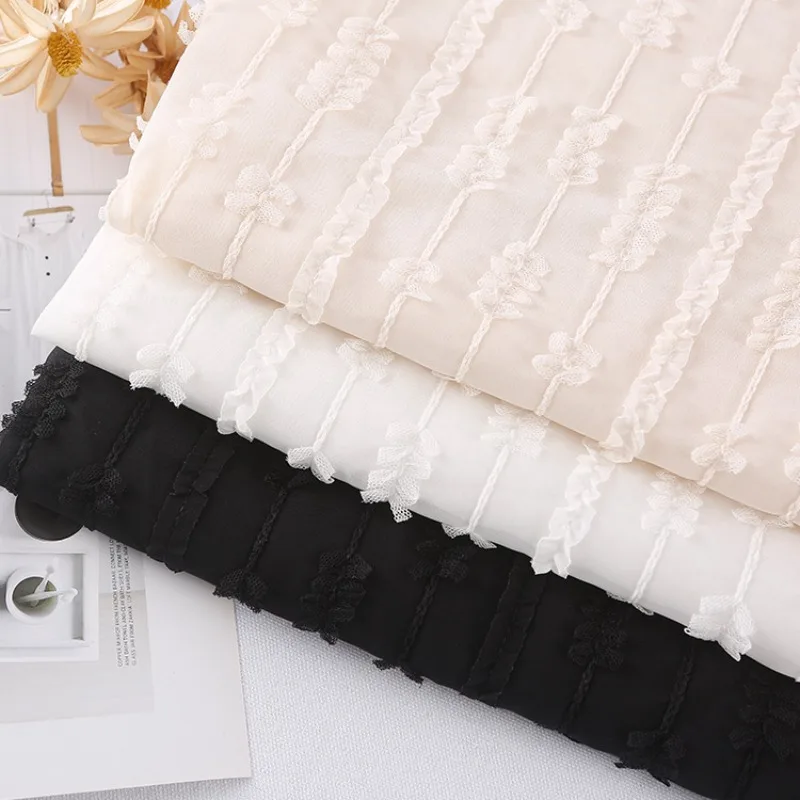 

Three-dimensional Fungus Edge Striped Cloth Chiffon Fabric Wedding Dress Hanfu Dress Lolita Hook Embroidery Embroidery Fabric