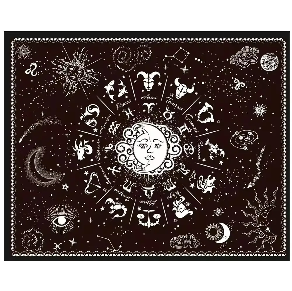 1 Piece Of 75x58CM Psychedelic Sun And Moon Constellation Tapestry Bedroom Decoration Black And White Pattern Wall Hanging