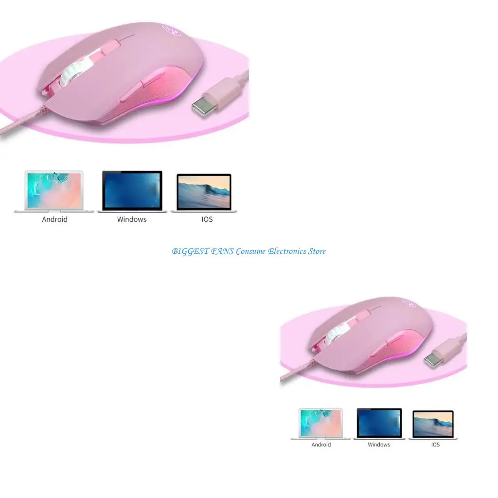 

Эргономичный тип C Mouse 6 кнопка 3600DPI USB C Нарегулируемая чувствительность для ПК ноутбука и дополнительных типа C