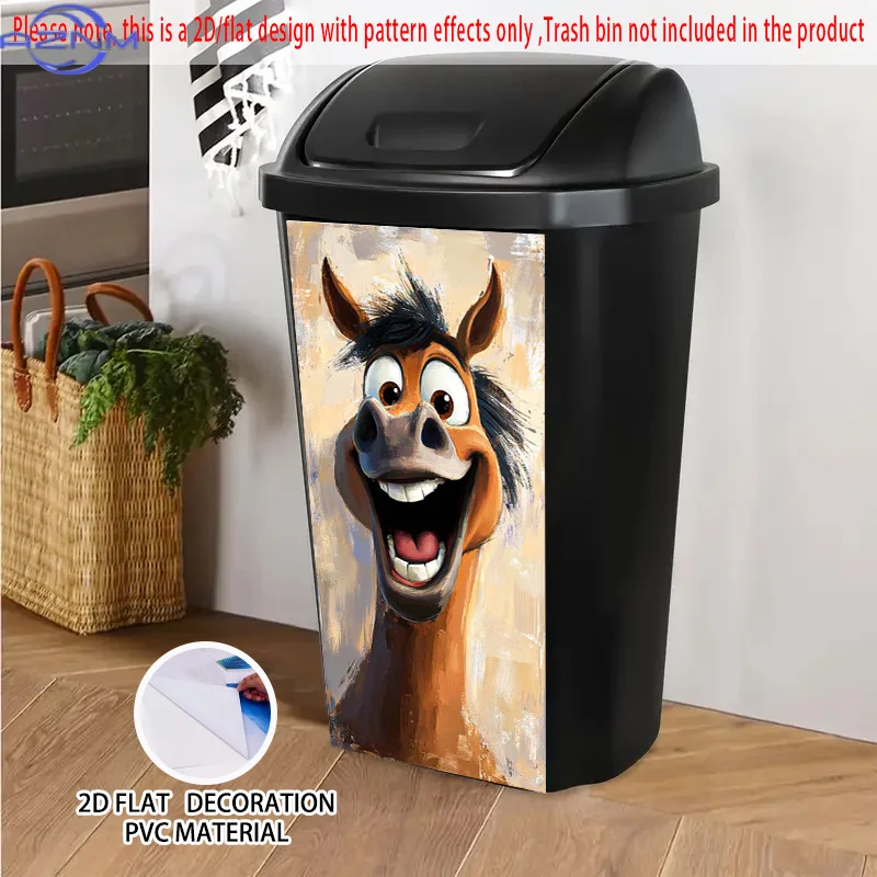 Cartoon Horse Self-Adhesive Dustbin Sticker, PVC Trash Can Decorative Sticker, Wheelie Bin Sticker,  Suitable for Stable, Eque