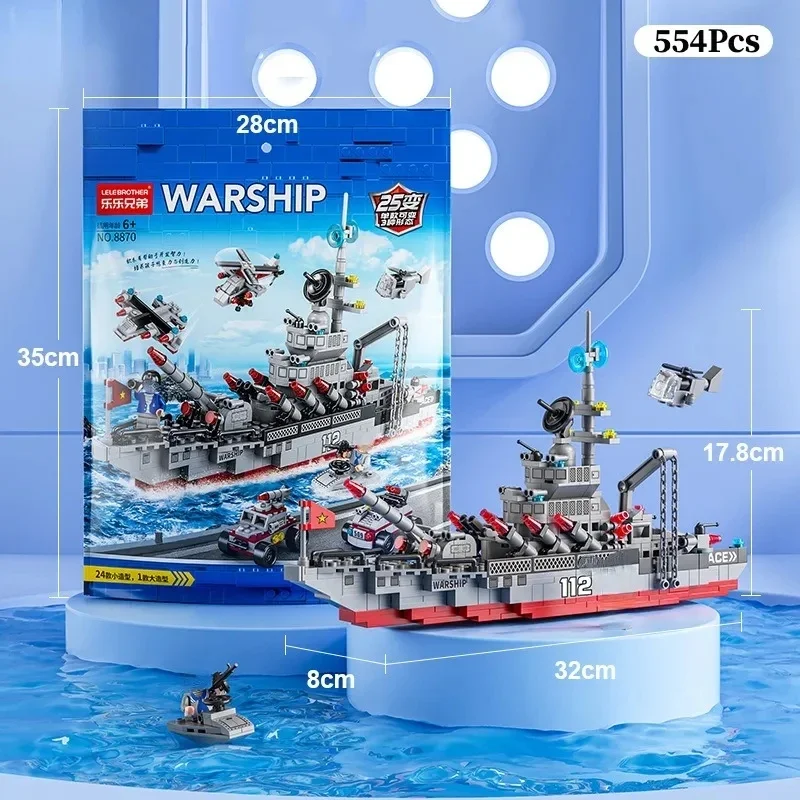 1560pcs 6 IN 1 Military Navy Ship set Building Blocks War Army Boat modello di aereo giocattoli per ragazzi mattoni giocattoli regali di natale