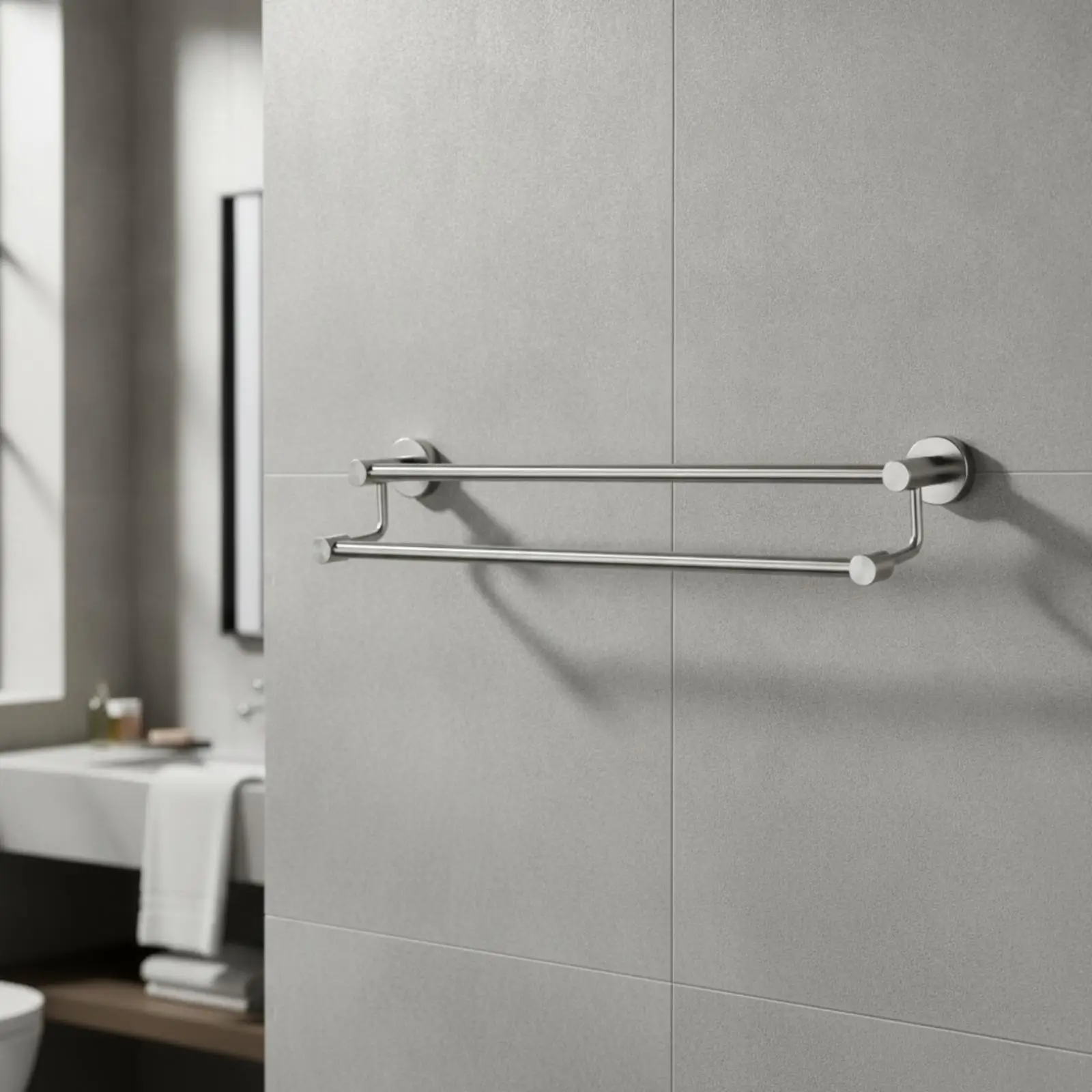Rust Proof Bathroom Fixture with Upper Towel Shelf and Lower Hanging Bar for Stacking Clean Linens Easily