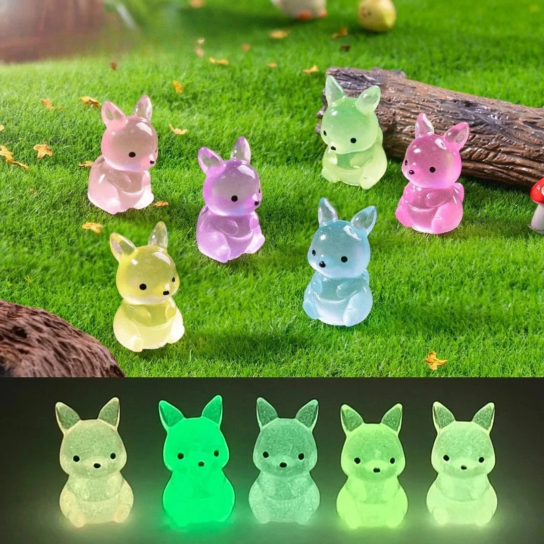 10Pcs Cute Luminous Kangaroo Resin Figurines, Mini Glow In Dark Ornaments, Micro Landscape Desktop & Car DIY Decorations