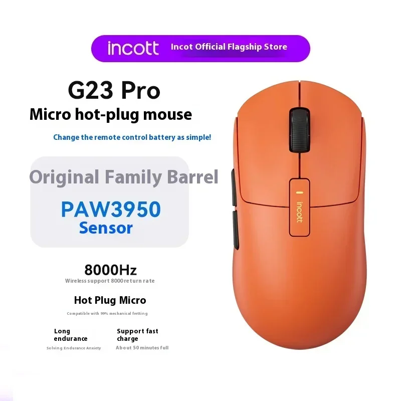 Imagem -03 - Incott G23 Pro Mouse Modo Duplo sem Fio Paw3950 Mouse Hot Swap 8k Sensor de Carga Rápida Mouse para Jogos Ergonomia Personalizado pc Gamer Presente