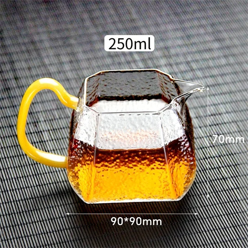 250ml Hammered Glass Tea Coffee Pitcher with Yellow Handle  Espresso Server Square Glass Milk Frothing Jug Tea Chahai Tea Set