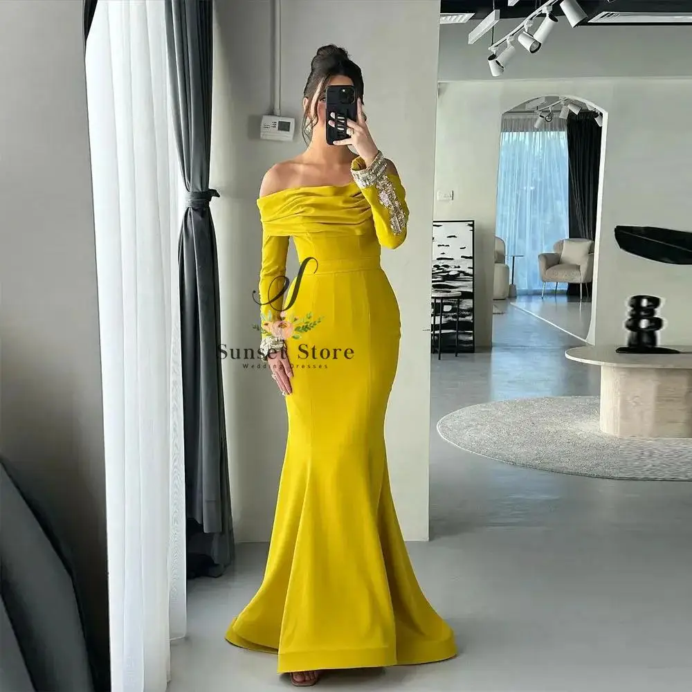 Szyte na miarę proste sukienki na studniówkę dla kobiet, piękne suknie wieczorowe syreny z długim rękawem, modne sukienki na przyjęcia celebrytów, Vestidos De Noche