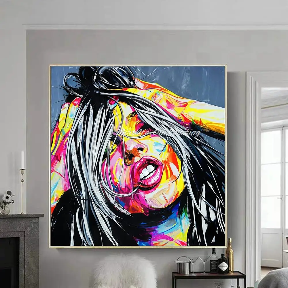 Mintura  Handpainted Abstract Knife Women Faces Oil Paintings on Canvas, Modern Wall Art Picture for Living Room Home Decoration