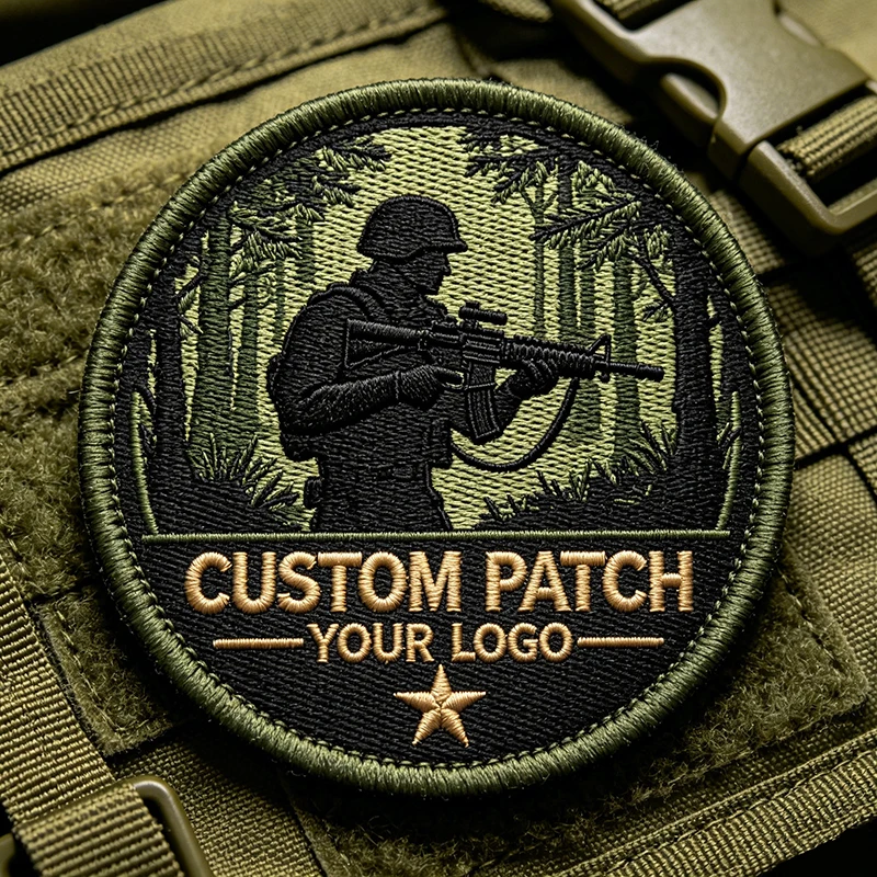 Custom Tactical Jungle Soldier Embroidered Iron On Patches Hook&Loop Personalized Logo Sew On Badge For Military Apparel Decor