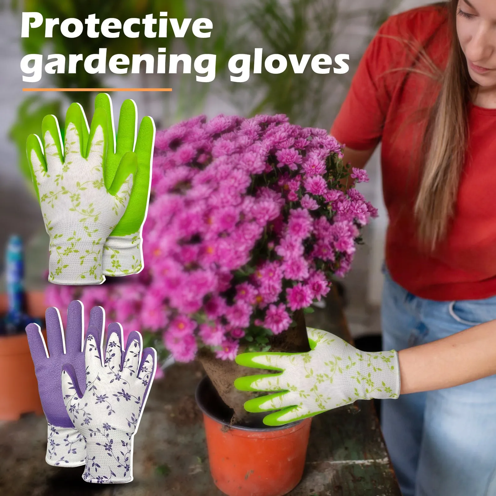 

Creative Breathable Durable Gardening Gloves Printed Comfortable Lightweight Latex Foam Non-Slip Waterproof Women'S Work Gloves