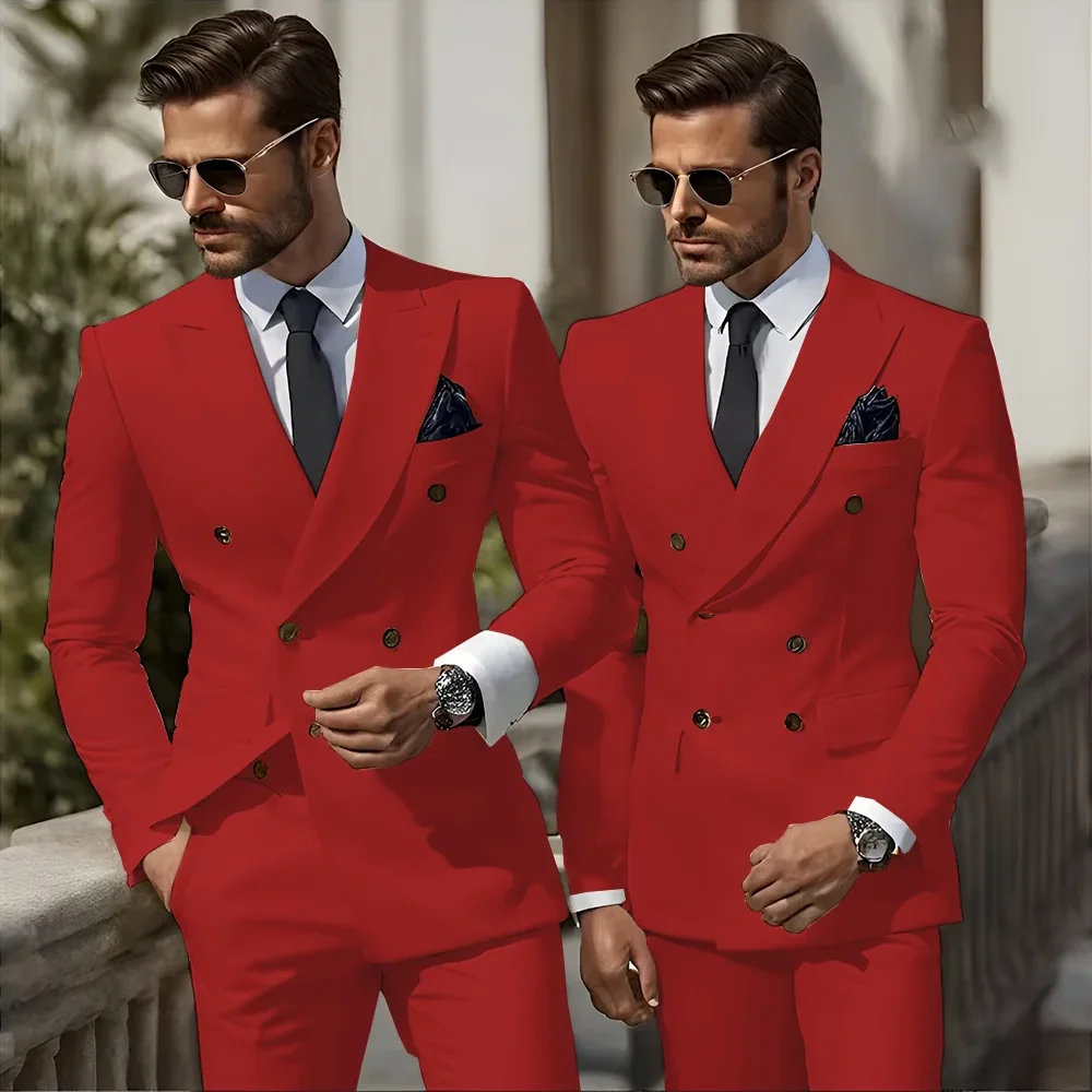 

Formal Men Wedding Suits 2 Piece Red Groom Tuxedos for Prom Party Male Suit Fashion Men Clothing Jacket With Pants
