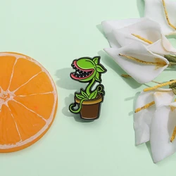 Potting Carnivorous Plants Enamel Pins Cartoon Horror Green Flower Brooches Lapel Badge Jewelry Wholesale Accessories Gift