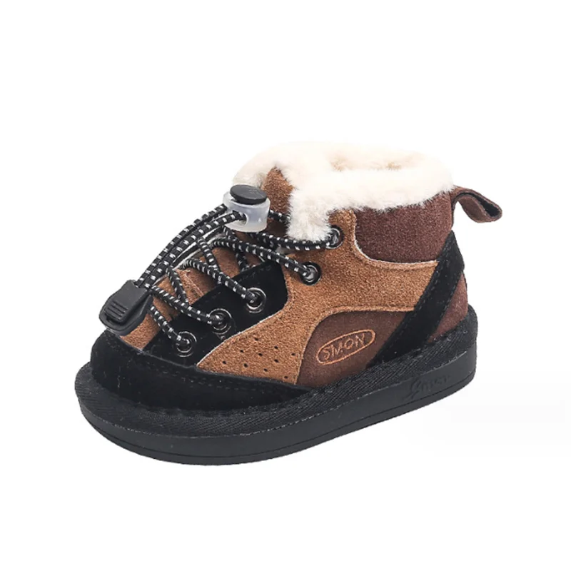 

New Winter Baby Shoes For Boys Leather Warm Plush Toddler Girls Boots Non-slip Fashion Little Kids Sneakers