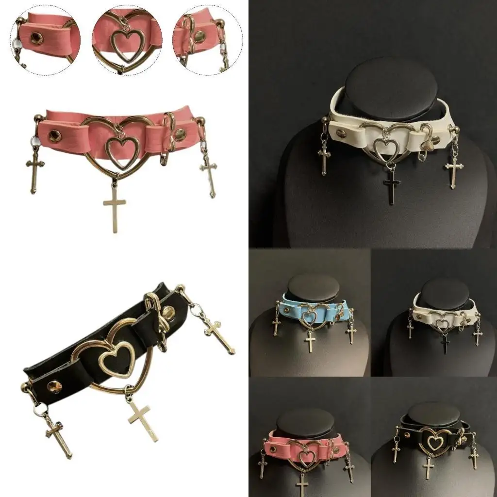 

39BB Heart Choker Gothic Choker Necklace Leather Choker Necklace Women Halloween Jewelry