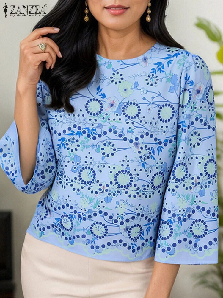 

ZANZEA Vintage Women Blusas 3/4 Sleeve Summer Spring Floral Print Blouse Female O Neck Streetwear Blouse Oversize Tops Tee Tunic