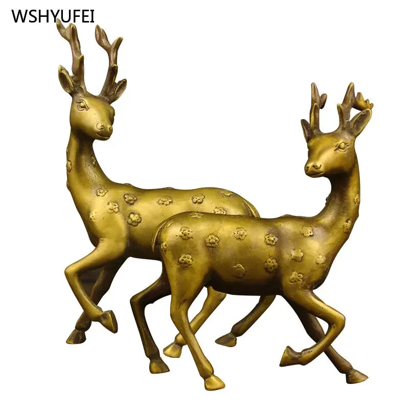 

2 pcs brass Sculpture of sika deer living room home decor Housewarming gift Feng Shui Accessories animal model Attract wealth