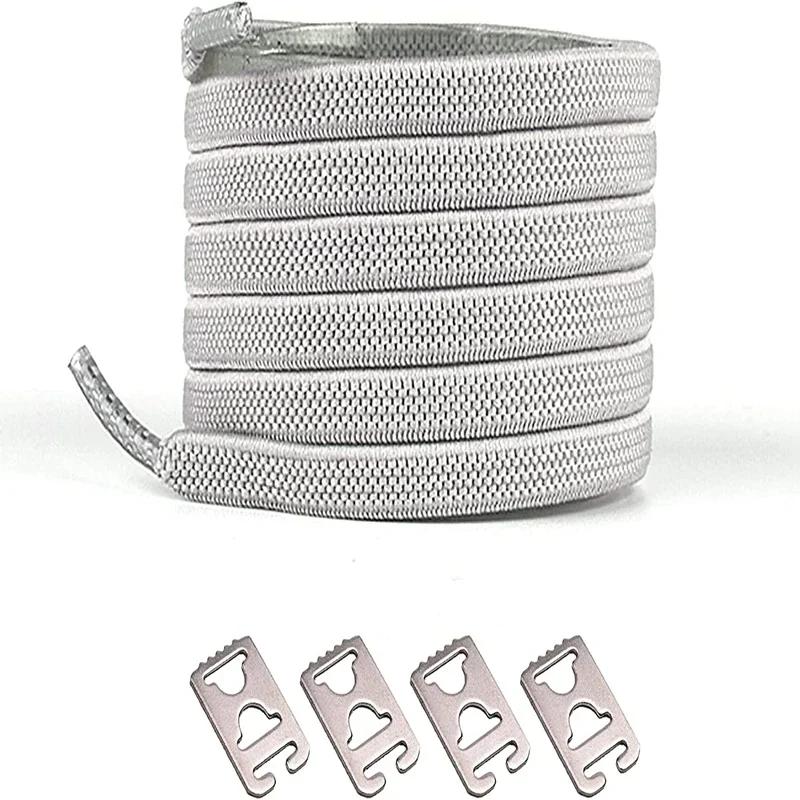 1 Pair No Tie Flat Elastic Shoe Laces with Metal Clips Quick Lock Replacement Shoestrings for Adults Kids Sneakers Casual Shoes